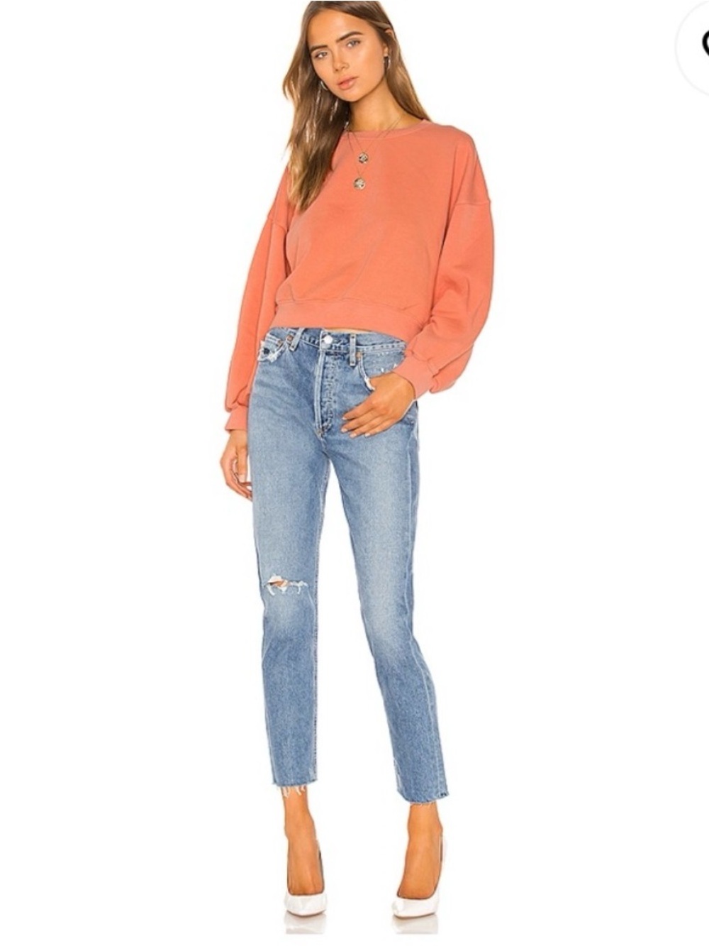 AGOLDE Jamie High Rise Classic Denim Jeans in Sizzle Blue.